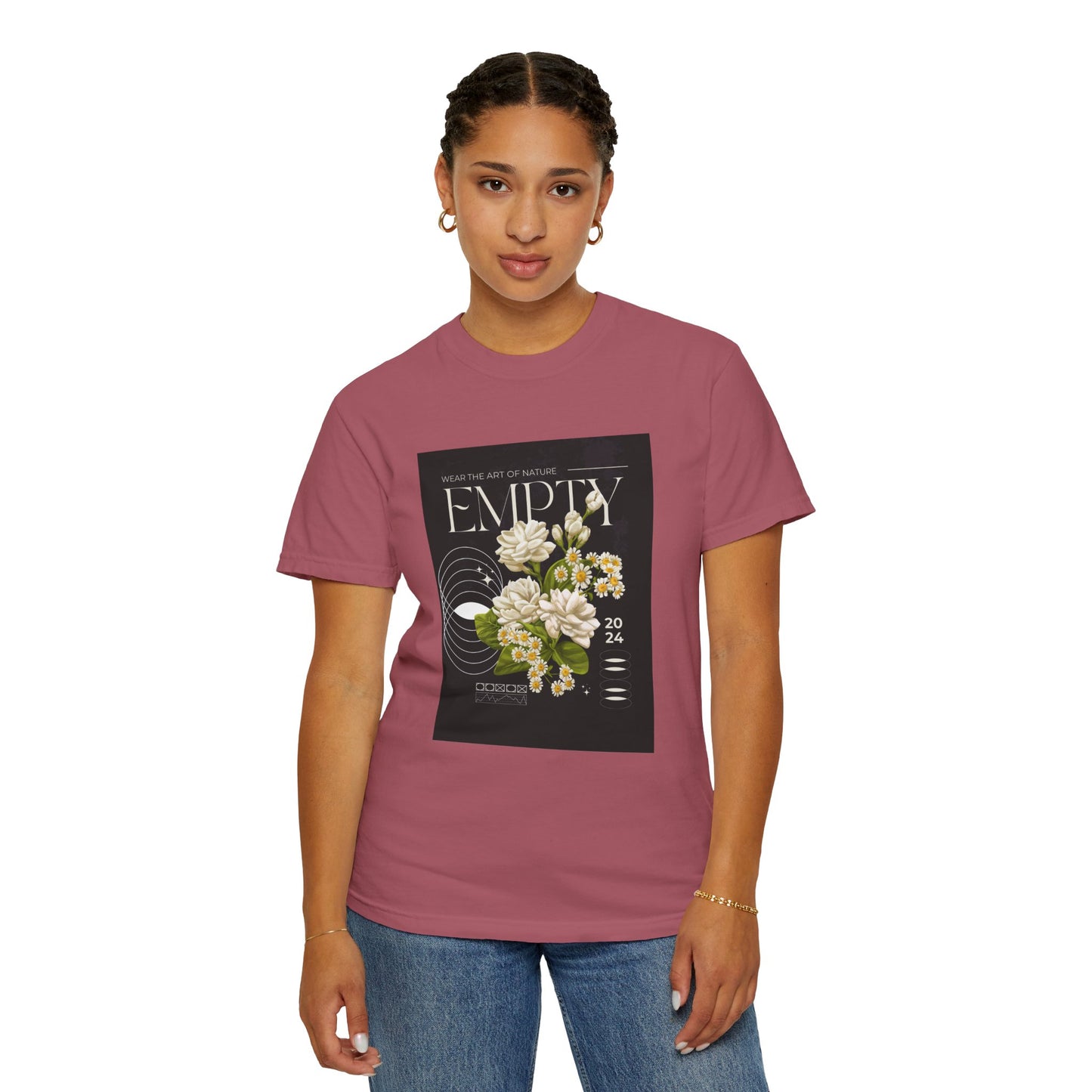 Floral Art Unisex Garment-Dyed T-shirt - 'EMPTY' Design