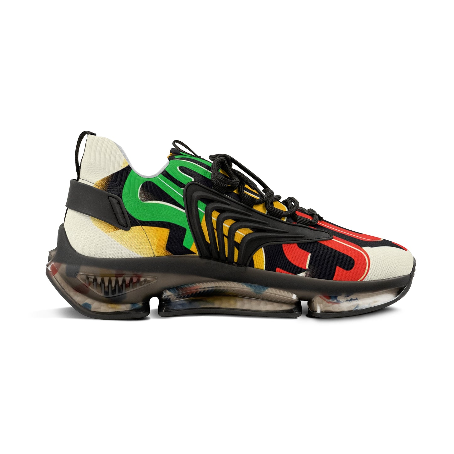 Prince Black Colorful Graphic Mesh Sneakers for Bold Style | Men's Athletic Shoes