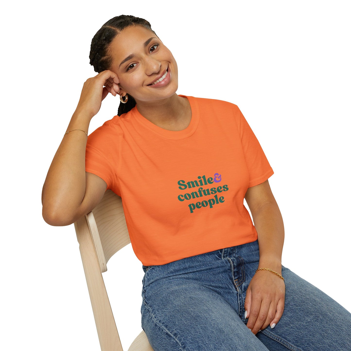 Funny Unisex Softstyle T-Shirt - "Smile & Confuses People"