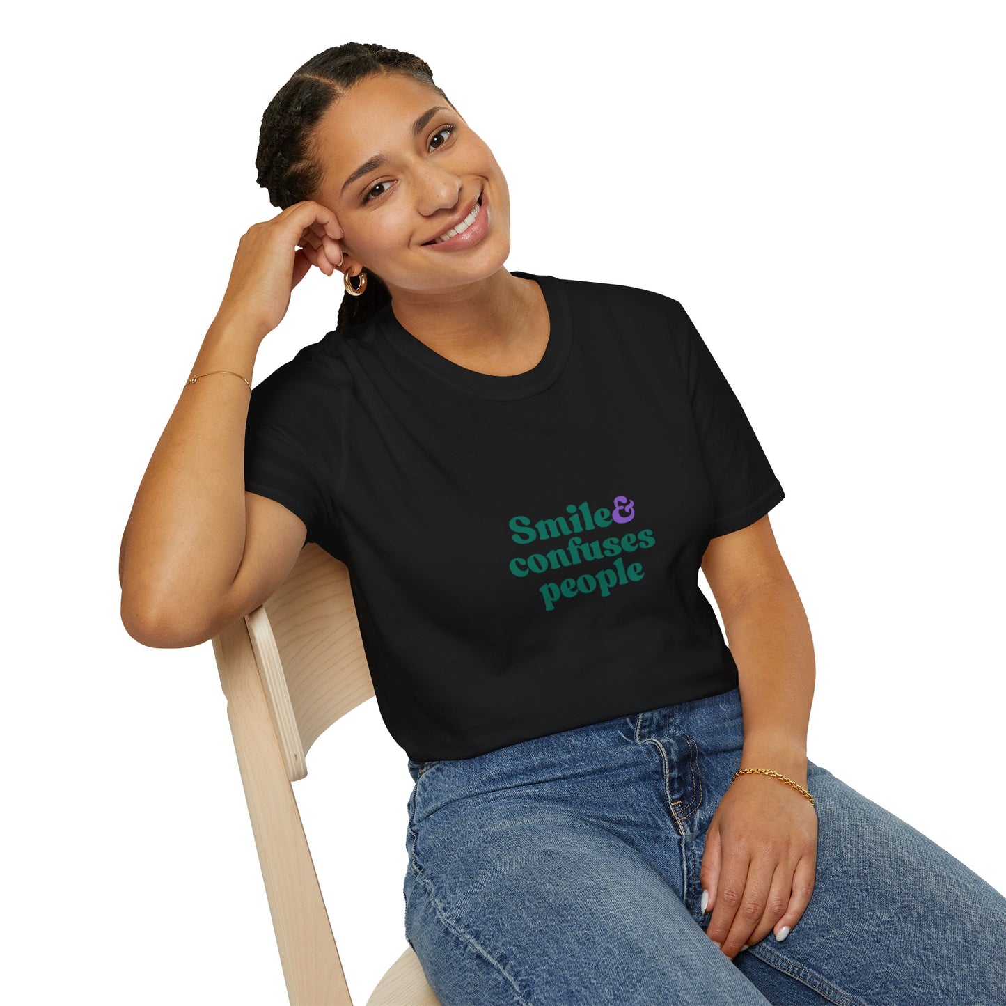 Funny Unisex Softstyle T-Shirt - "Smile & Confuses People"