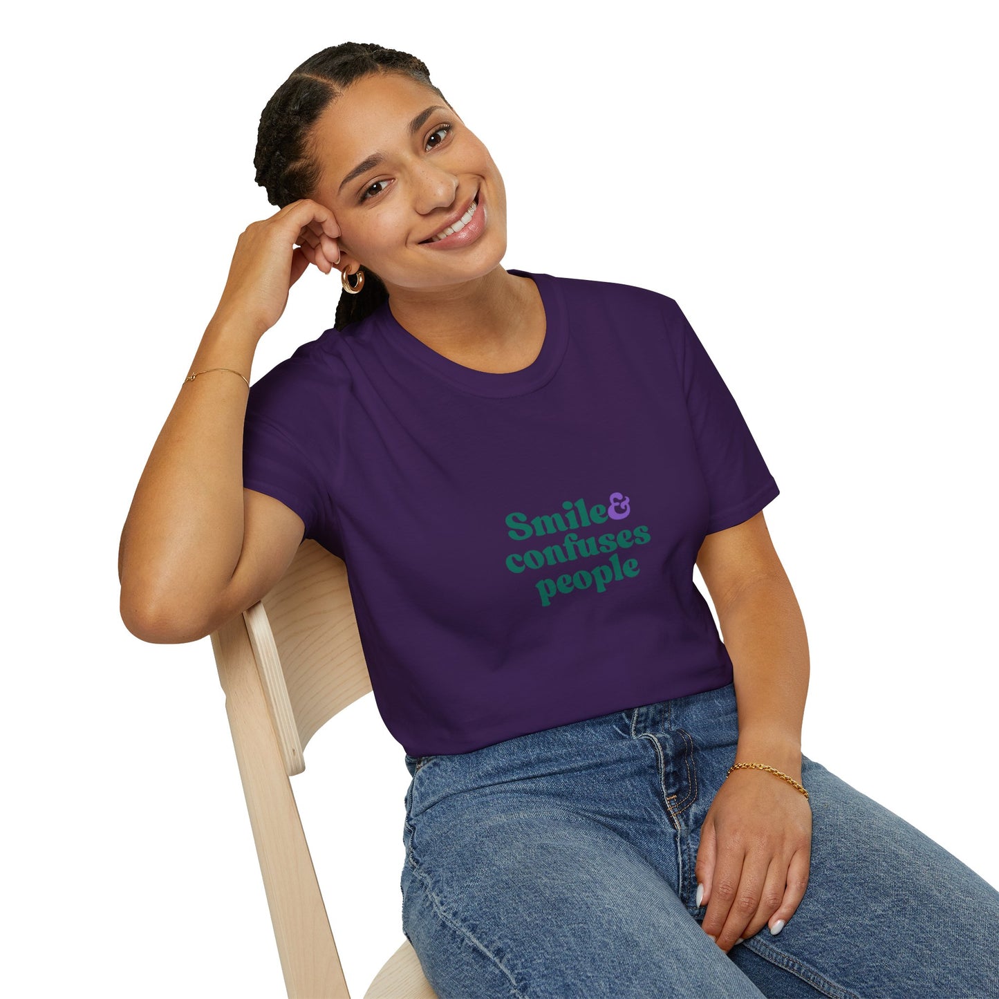 Funny Unisex Softstyle T-Shirt - "Smile & Confuses People"