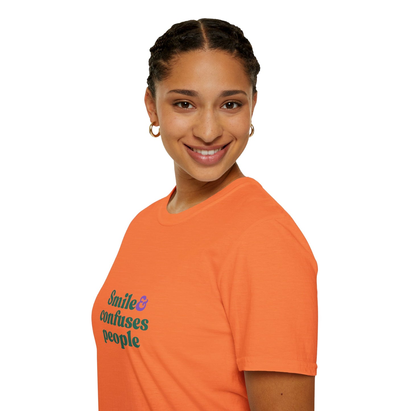 Funny Unisex Softstyle T-Shirt - "Smile & Confuses People"