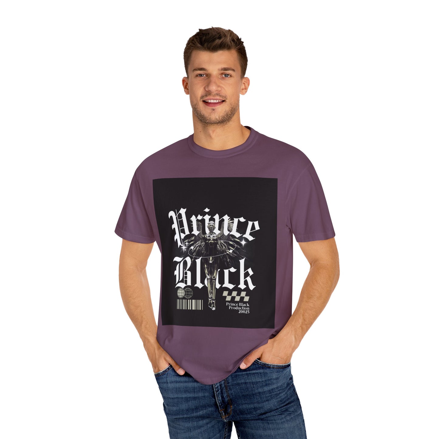 Garment-Dyed T-Shirt - "Prince Black" Graphic Tee - Streetwear Style for Music Lovers