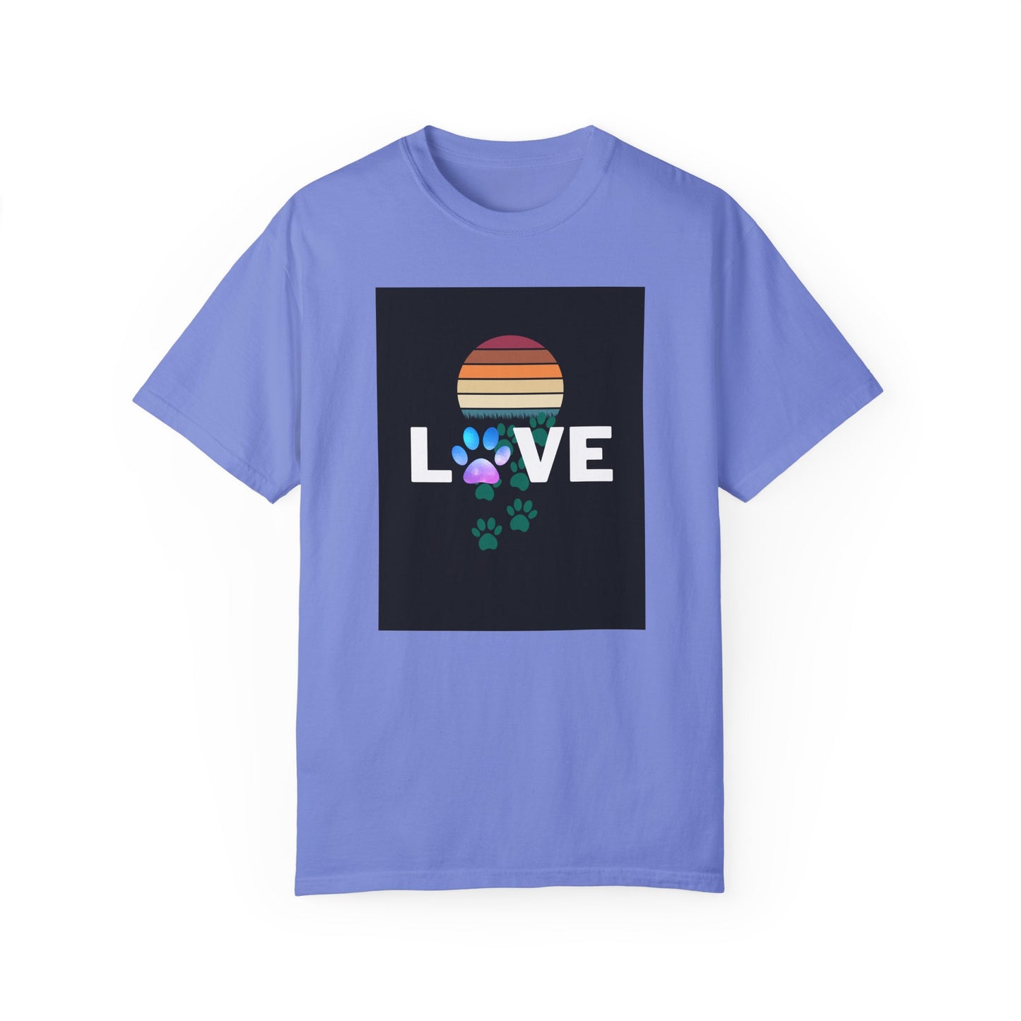 Love Paw Print Unisex T-Shirt - Retro Sunset Design
