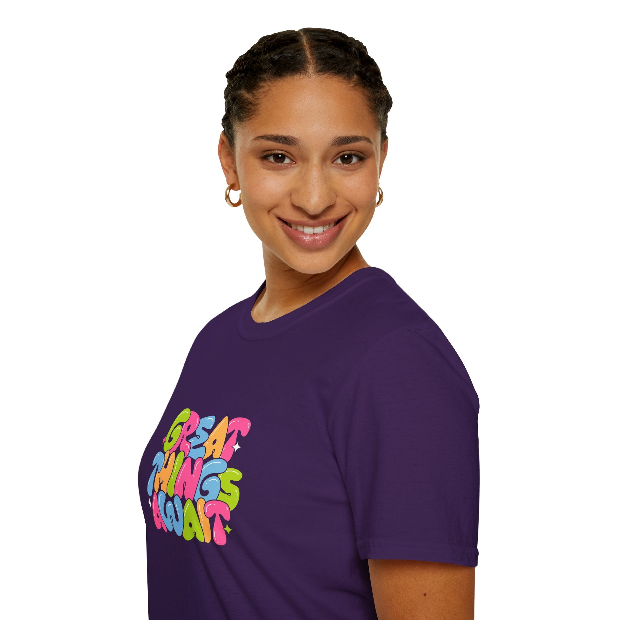 Great Things Await Unisex Softstyle T-Shirt - Vibrant Motivational Tee