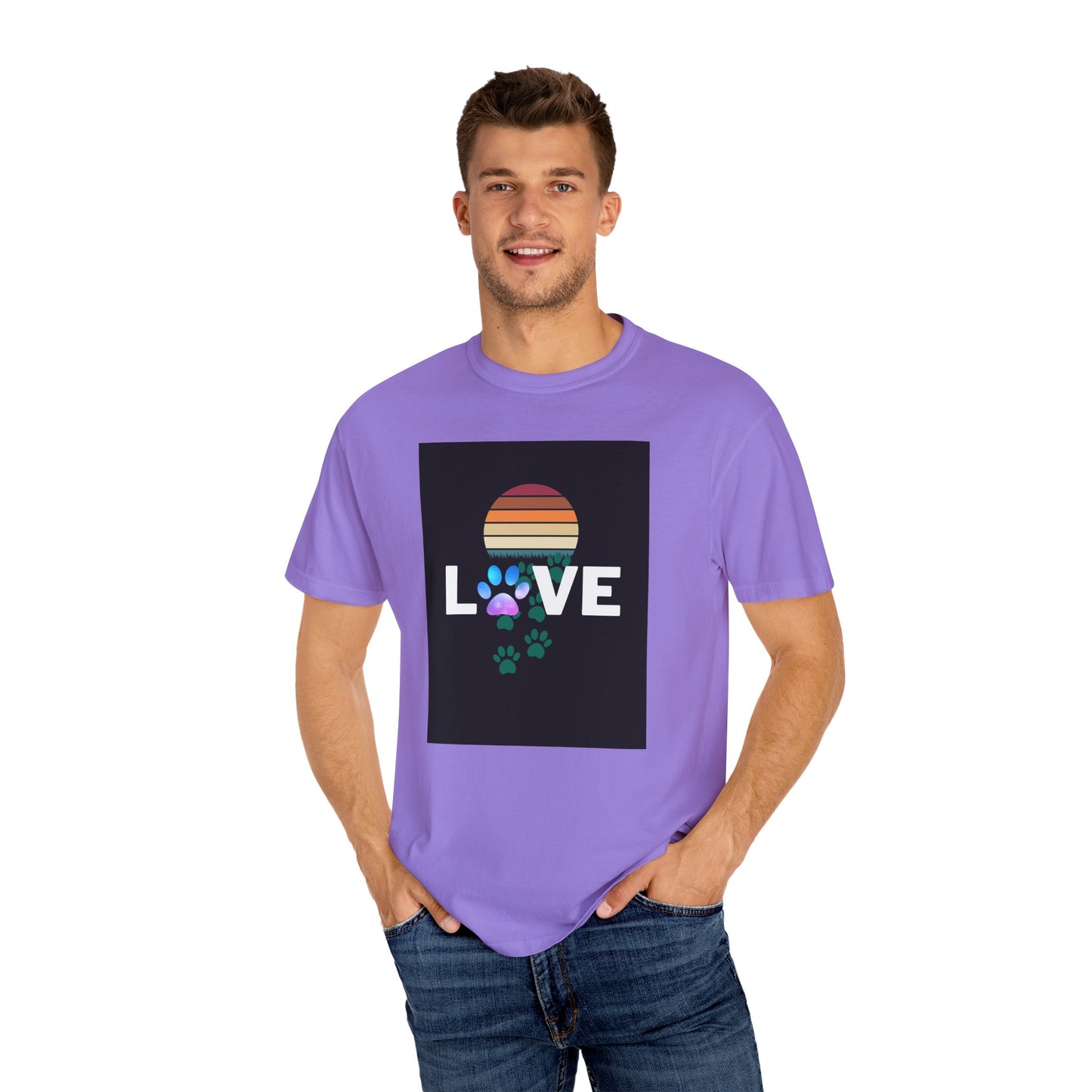 Love Paw Print Unisex T-Shirt - Retro Sunset Design