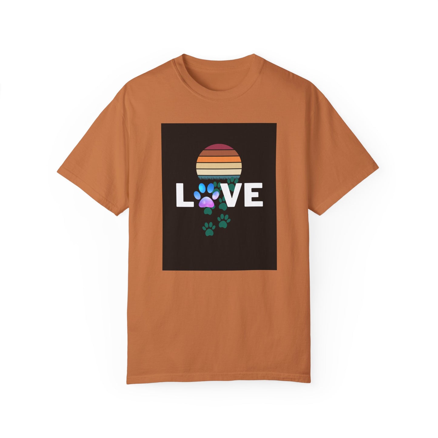Love Paw Print Unisex T-Shirt - Retro Sunset Design