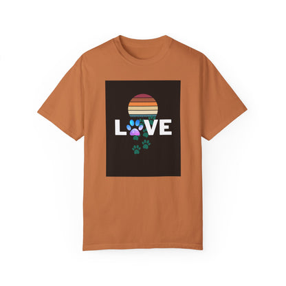 Love Paw Print Unisex T-Shirt - Retro Sunset Design