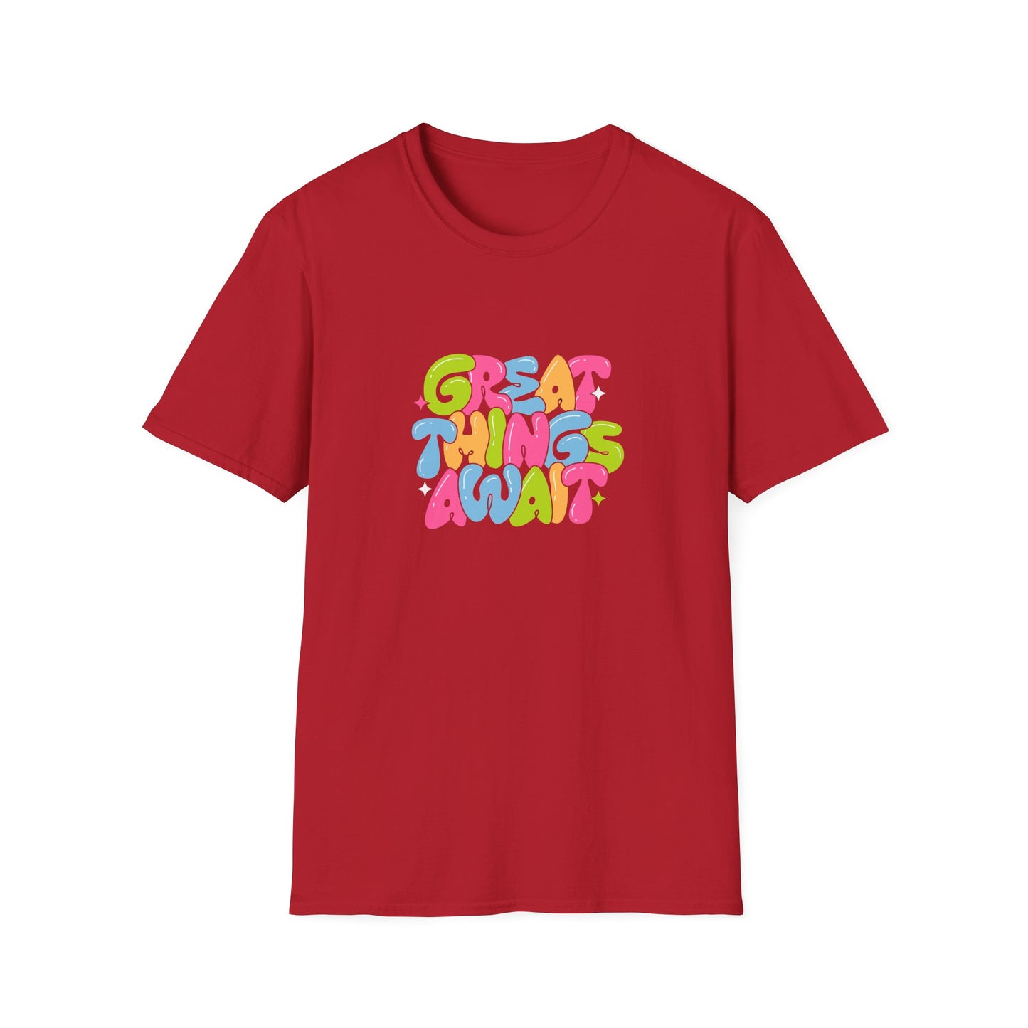 Great Things Await Unisex Softstyle T-Shirt - Vibrant Motivational Tee