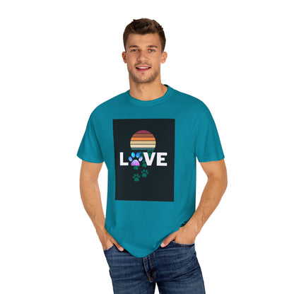 Love Paw Print Unisex T-Shirt - Retro Sunset Design