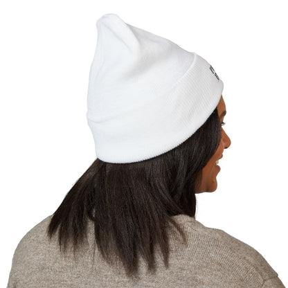 Embroidered Classic Cuffed Beanie - 'Prince Black' White Hat