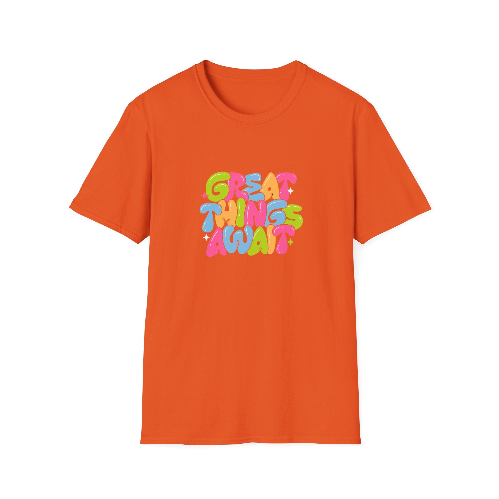 Great Things Await Unisex Softstyle T-Shirt - Vibrant Motivational Tee