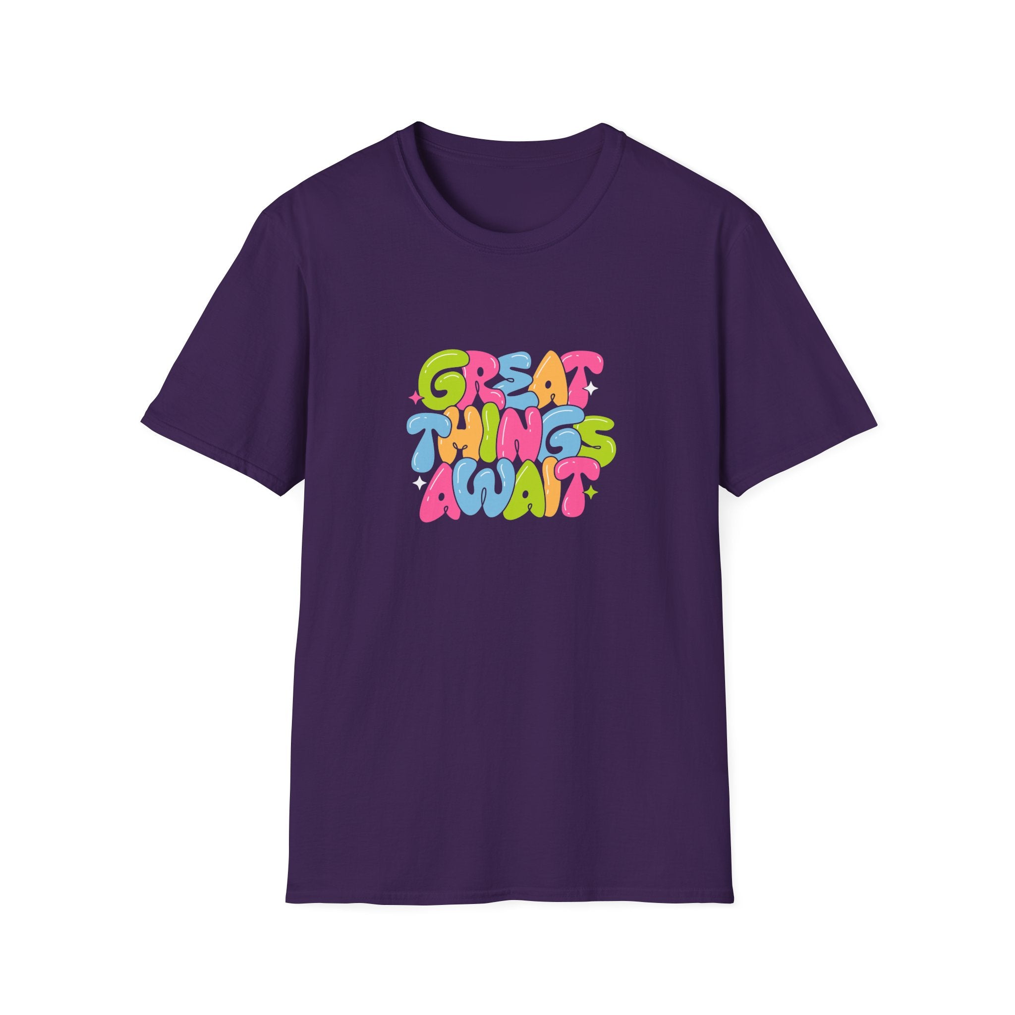 Great Things Await Unisex Softstyle T-Shirt - Vibrant Motivational Tee