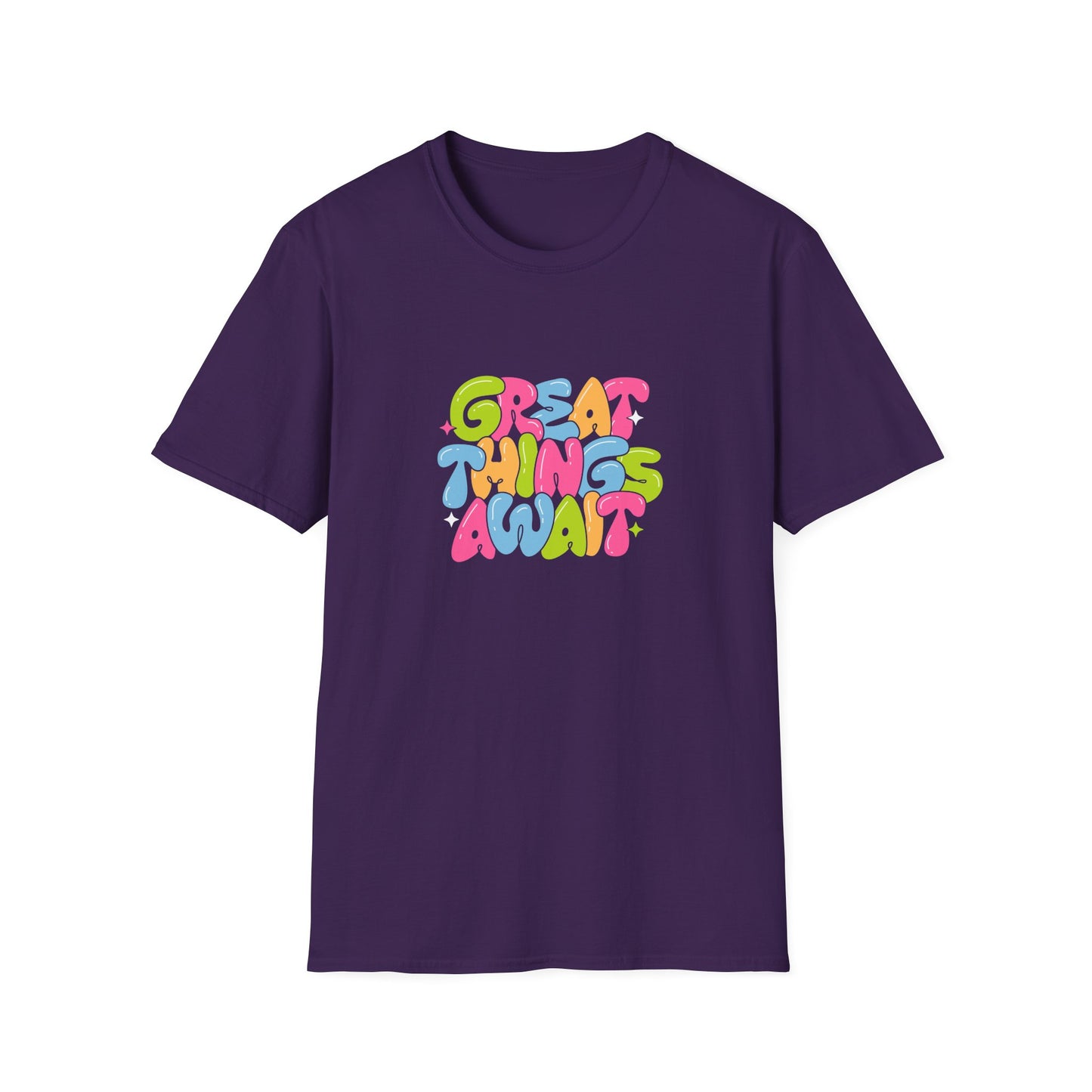 Great Things Await Unisex Softstyle T-Shirt - Vibrant Motivational Tee