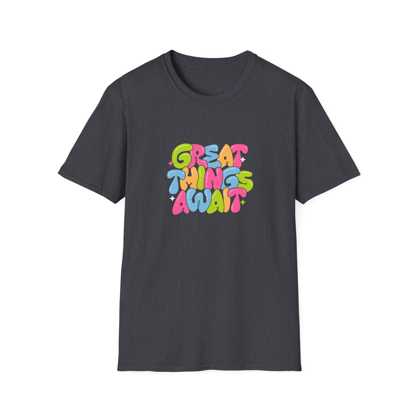 Great Things Await Unisex Softstyle T-Shirt - Vibrant Motivational Tee