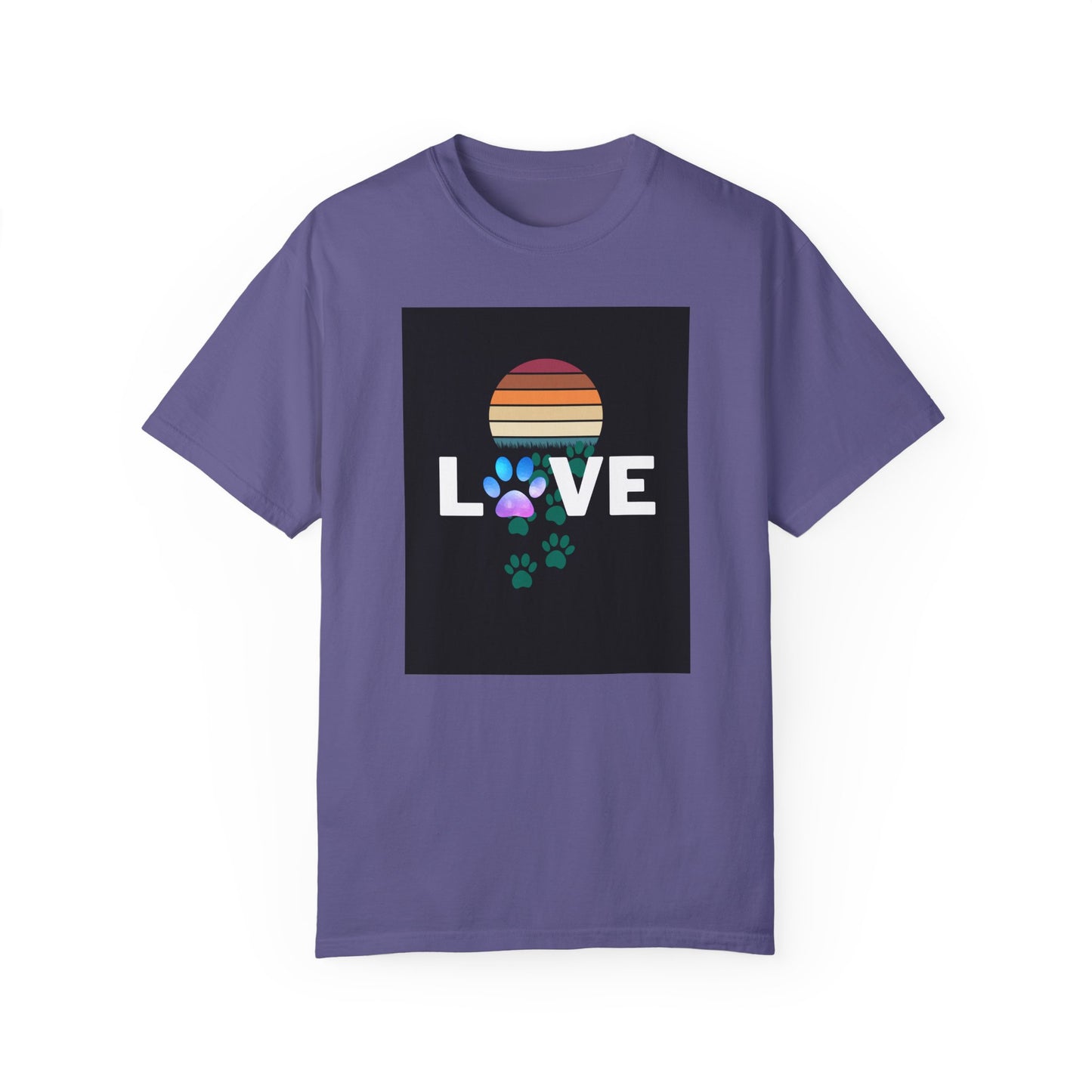 Love Paw Print Unisex T-Shirt - Retro Sunset Design