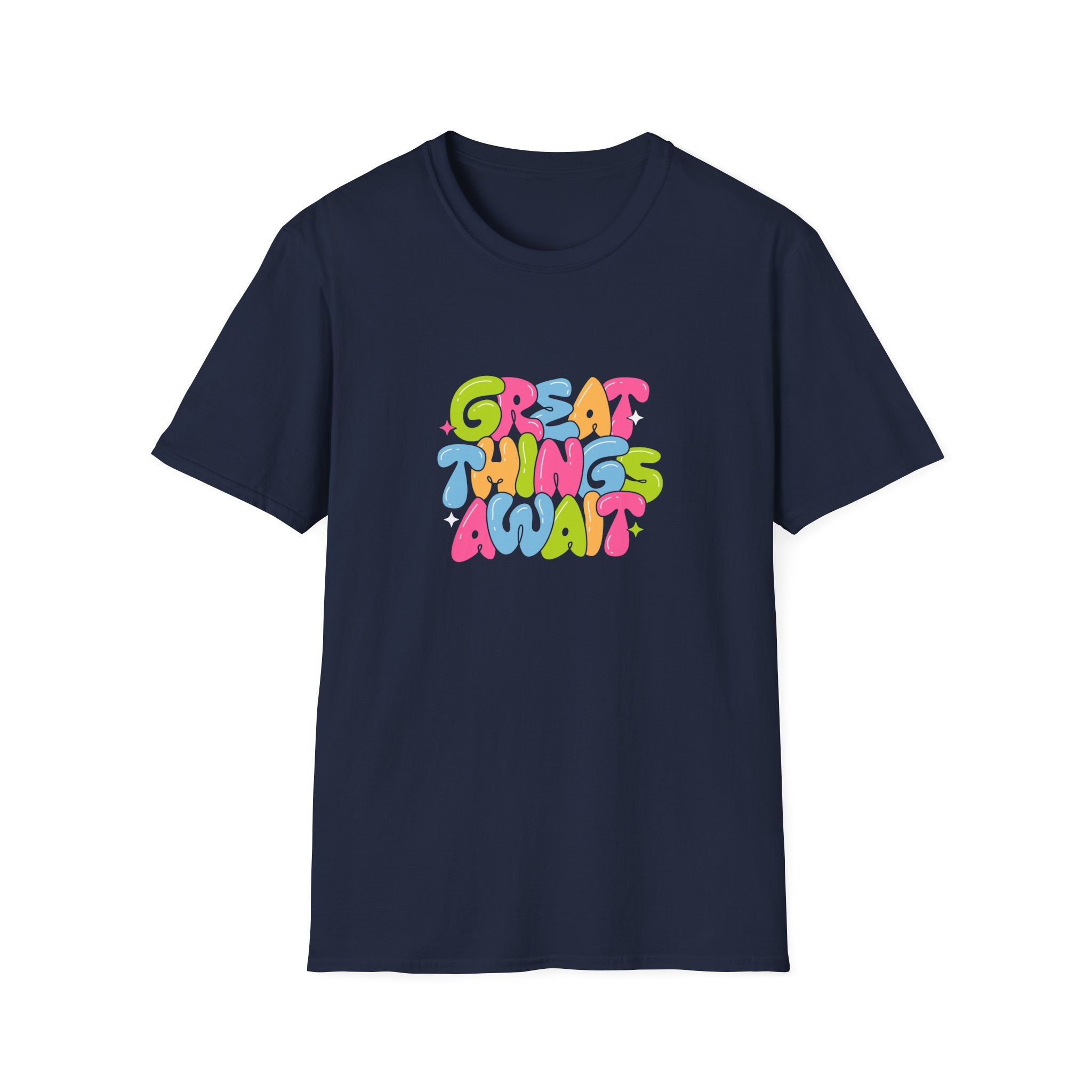 Great Things Await Unisex Softstyle T-Shirt - Vibrant Motivational Tee