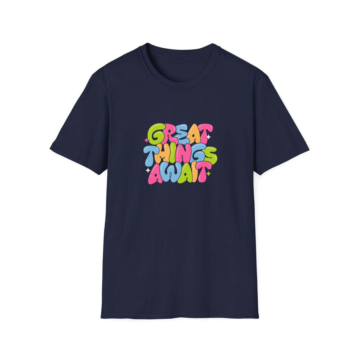 Great Things Await Unisex Softstyle T-Shirt - Vibrant Motivational Tee