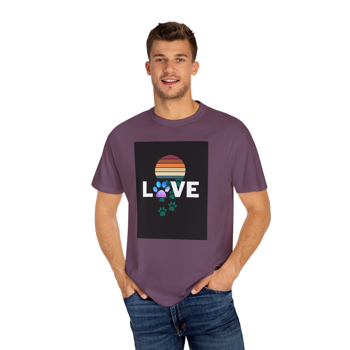 Love Paw Print Unisex T-Shirt - Retro Sunset Design