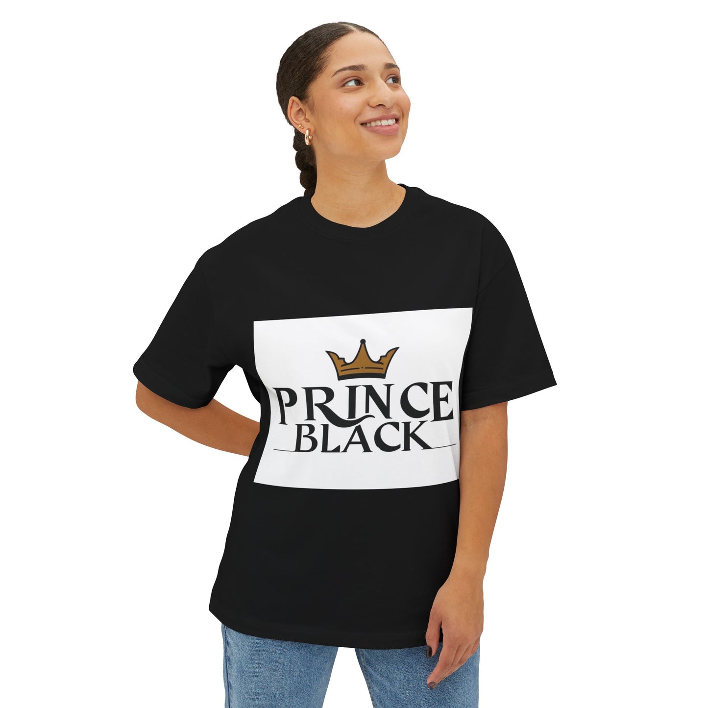 Oversized Boxy Tee - 'Prince Black' Crown Graphic Tee
