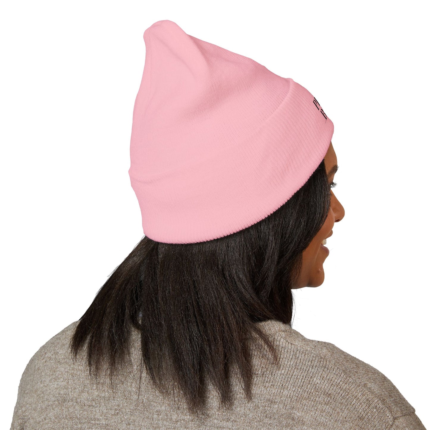 Embroidered Classic Cuffed Beanie - 'Prince Black' White Hat