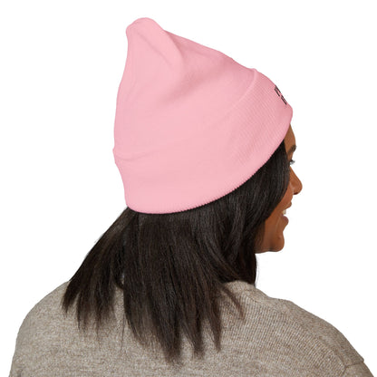 Embroidered Classic Cuffed Beanie - 'Prince Black' White Hat