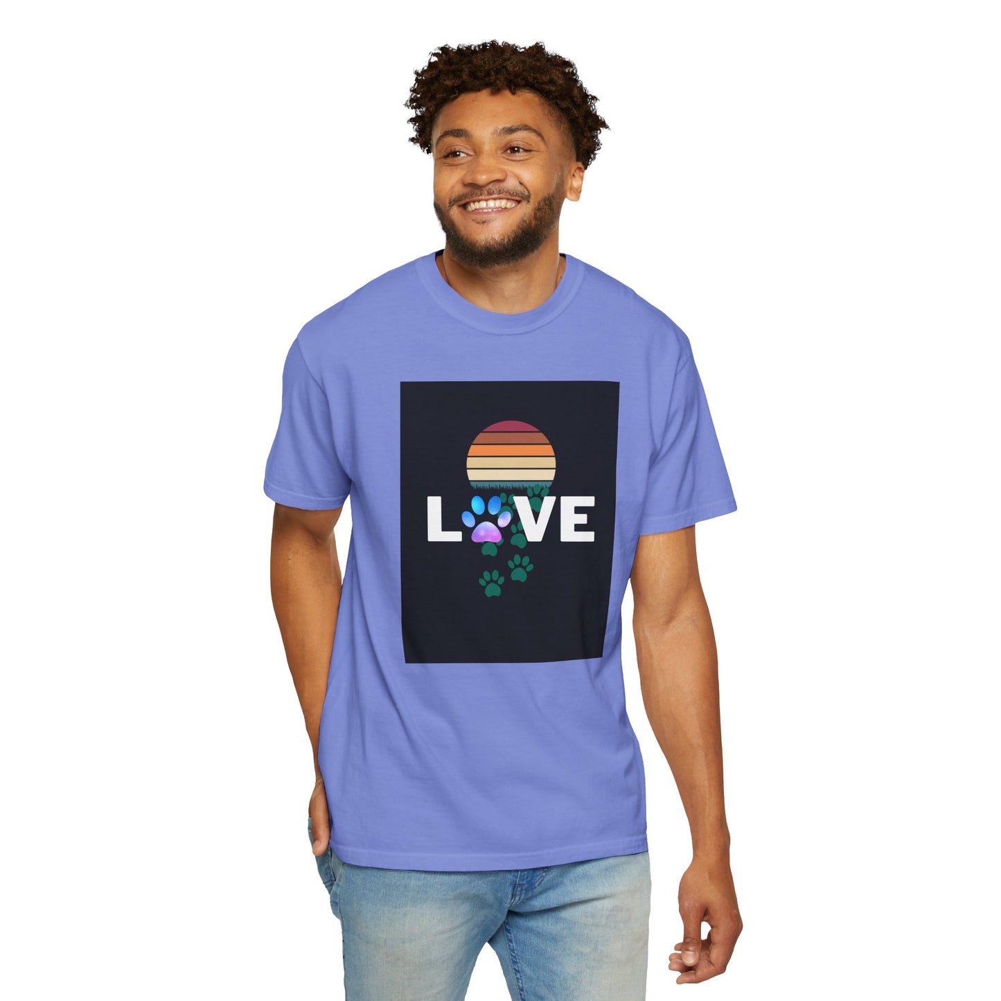 Love Paw Print Unisex T-Shirt - Retro Sunset Design