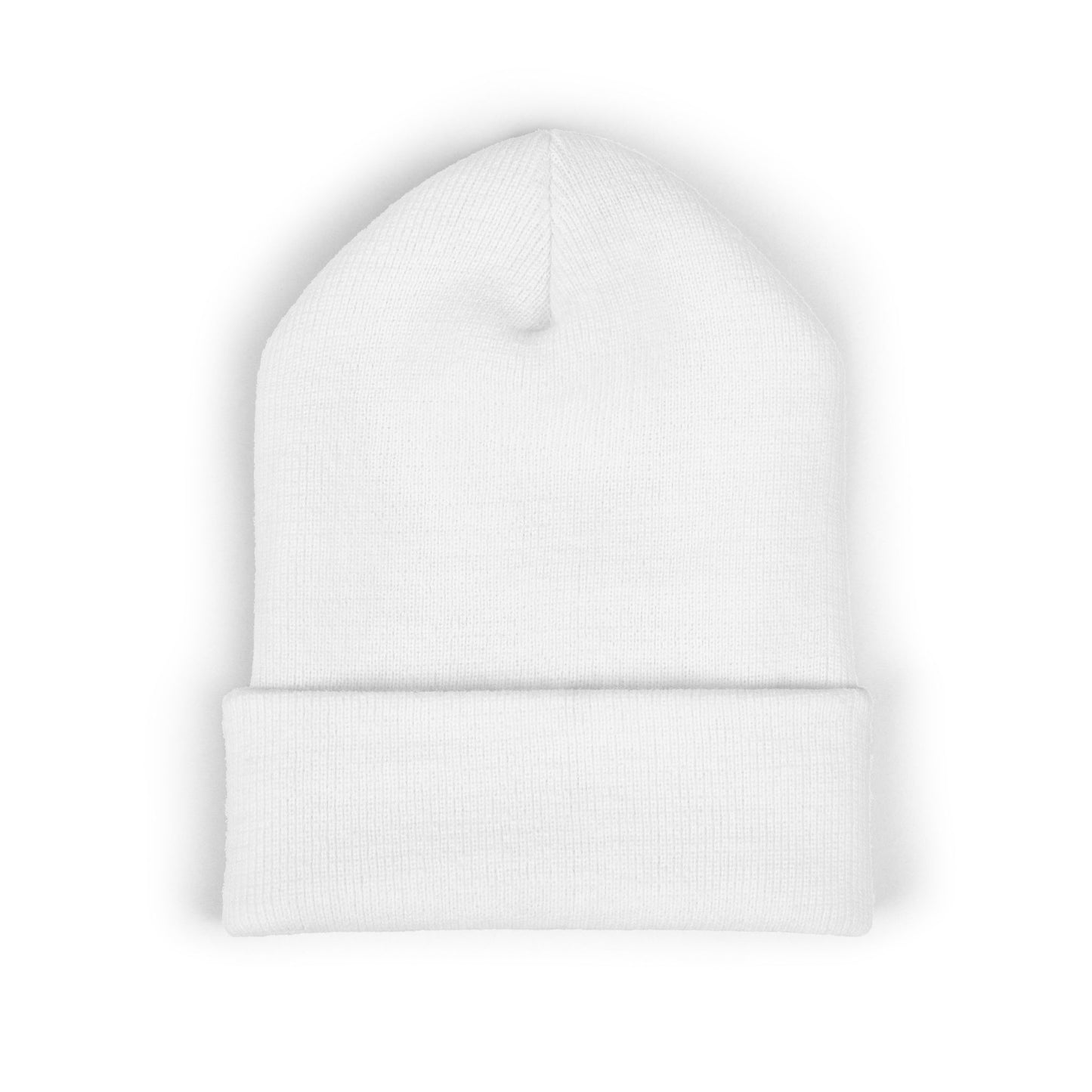 Embroidered Classic Cuffed Beanie - 'Prince Black' White Hat