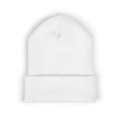 Embroidered Classic Cuffed Beanie - 'Prince Black' White Hat