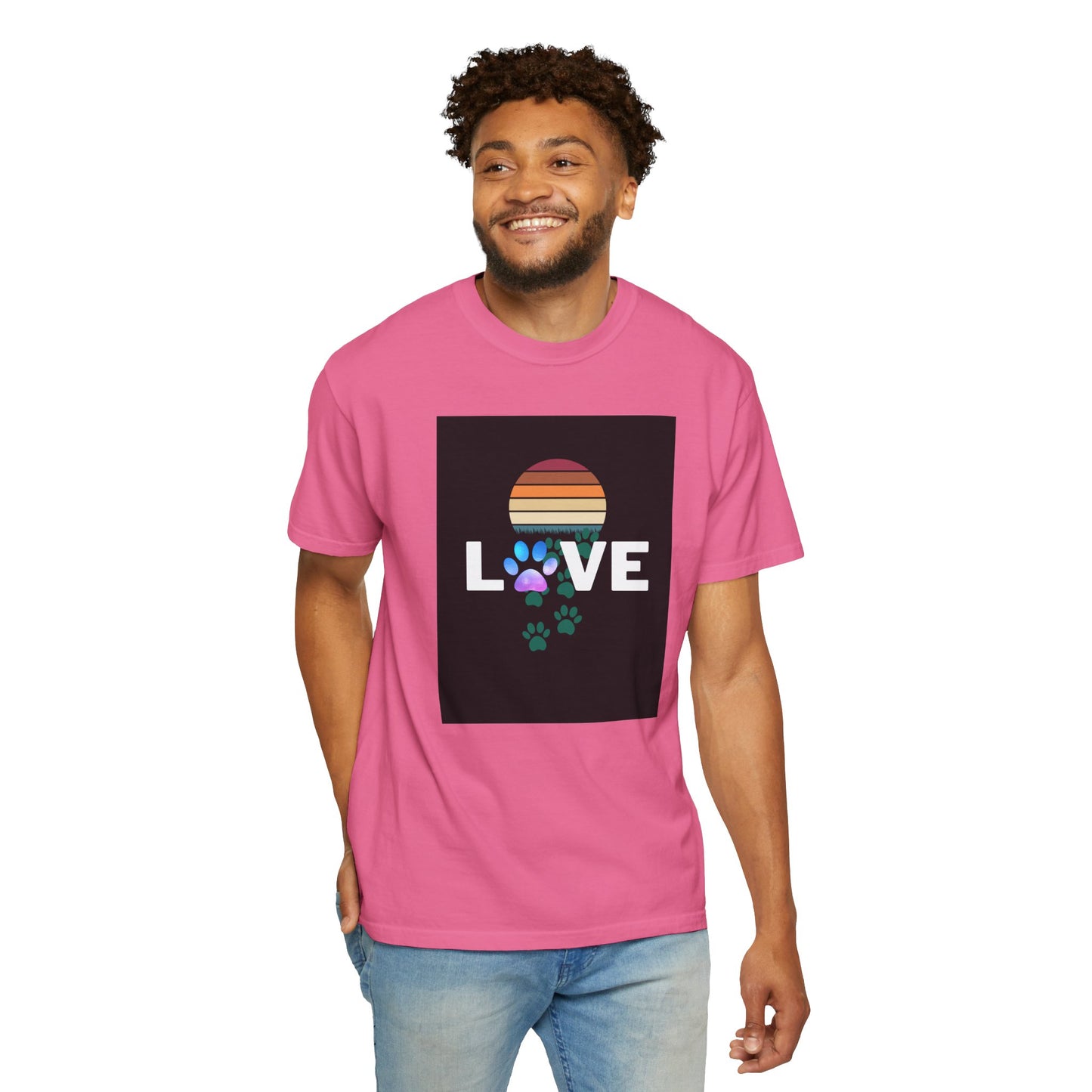 Love Paw Print Unisex T-Shirt - Retro Sunset Design