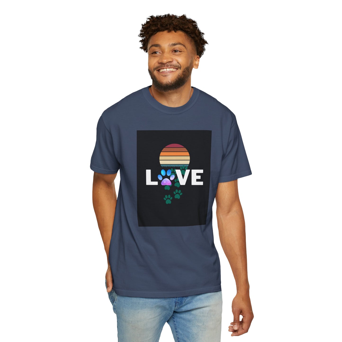 Love Paw Print Unisex T-Shirt - Retro Sunset Design