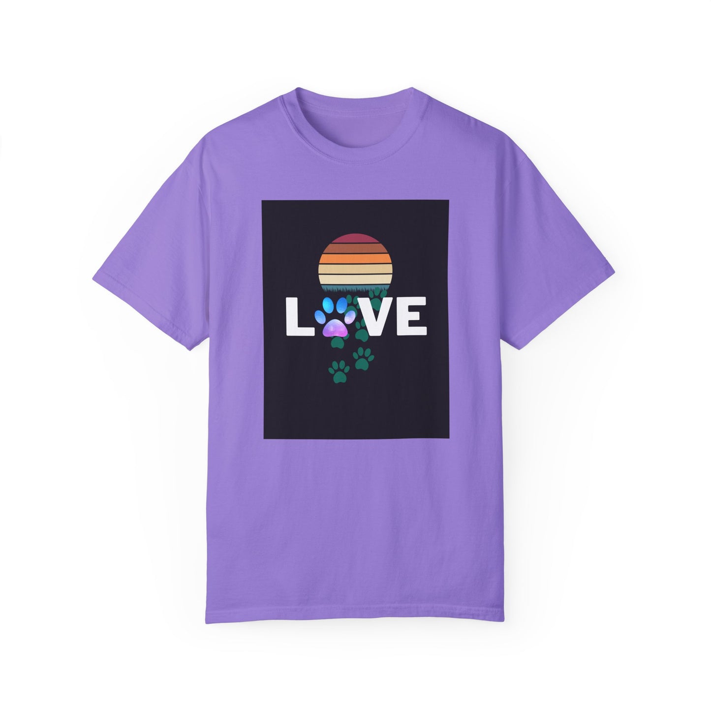 Love Paw Print Unisex T-Shirt - Retro Sunset Design