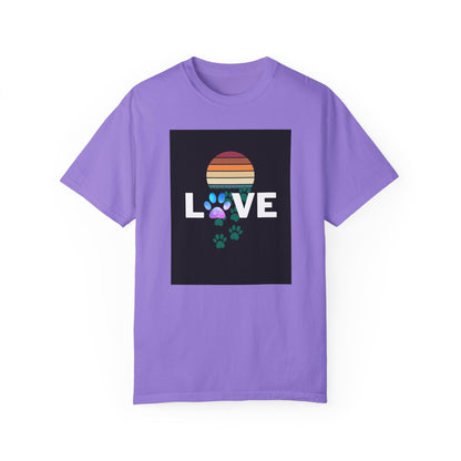 Love Paw Print Unisex T-Shirt - Retro Sunset Design