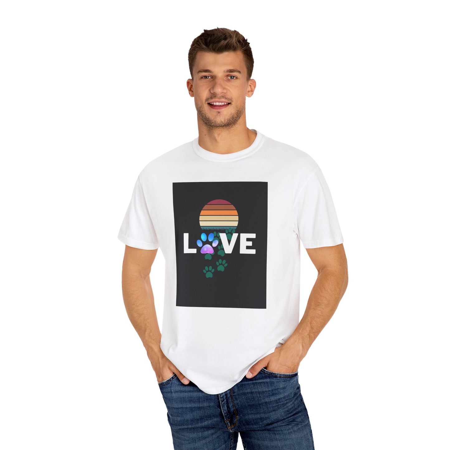 Love Paw Print Unisex T-Shirt - Retro Sunset Design