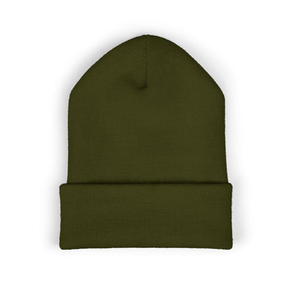 Embroidered Classic Cuffed Beanie - 'Prince Black' White Hat