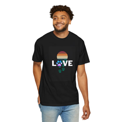 Love Paw Print Unisex T-Shirt - Retro Sunset Design