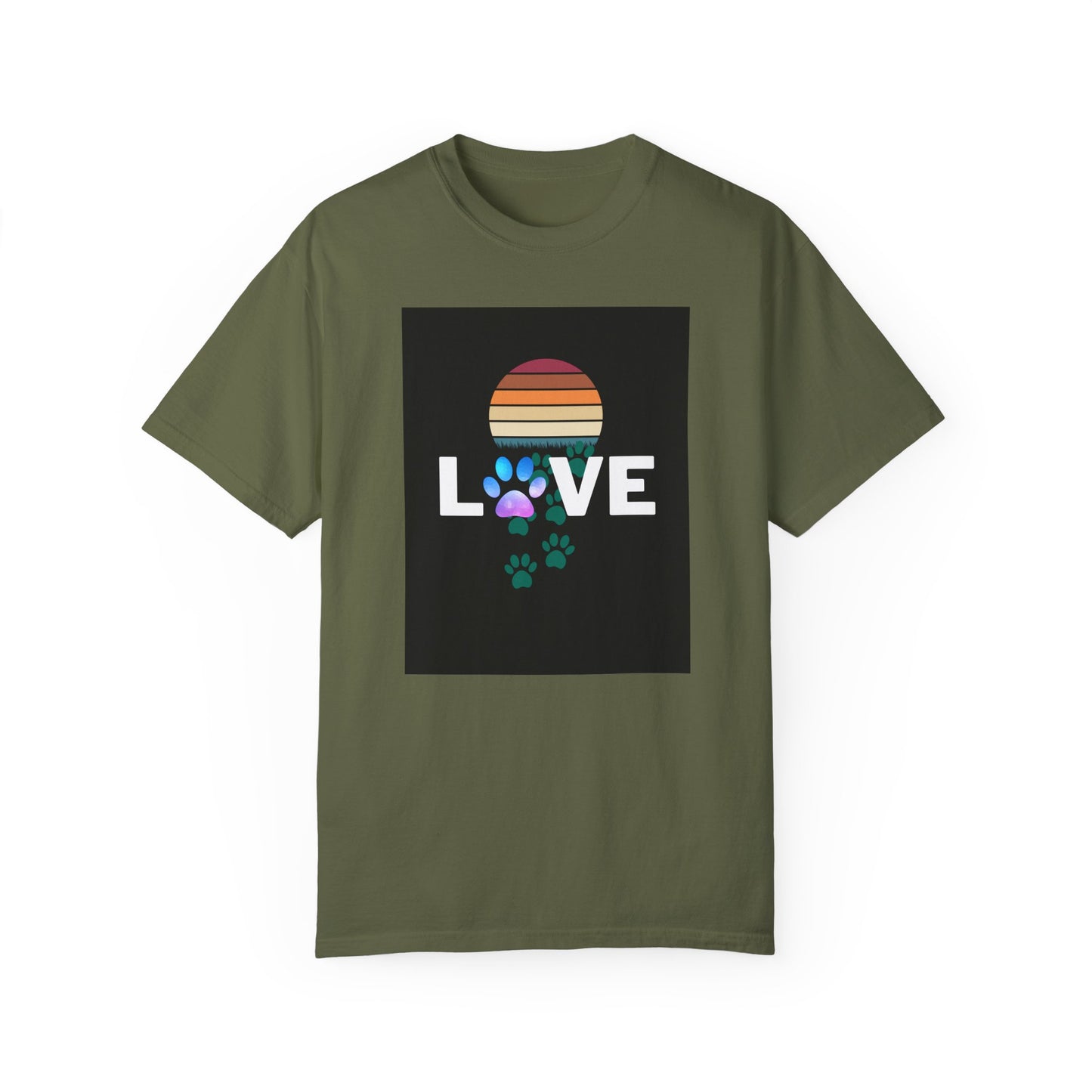 Love Paw Print Unisex T-Shirt - Retro Sunset Design