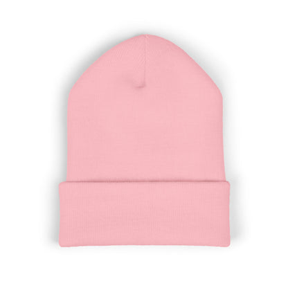 Embroidered Classic Cuffed Beanie - 'Prince Black' White Hat