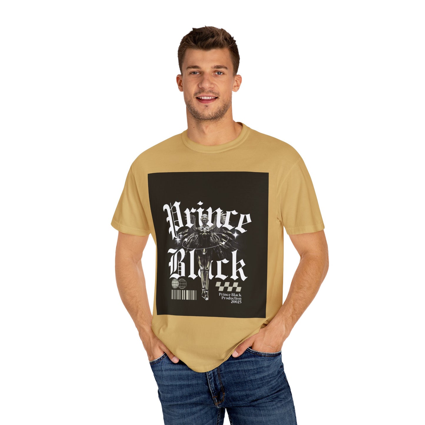 Garment-Dyed T-Shirt - "Prince Black" Graphic Tee - Streetwear Style for Music Lovers