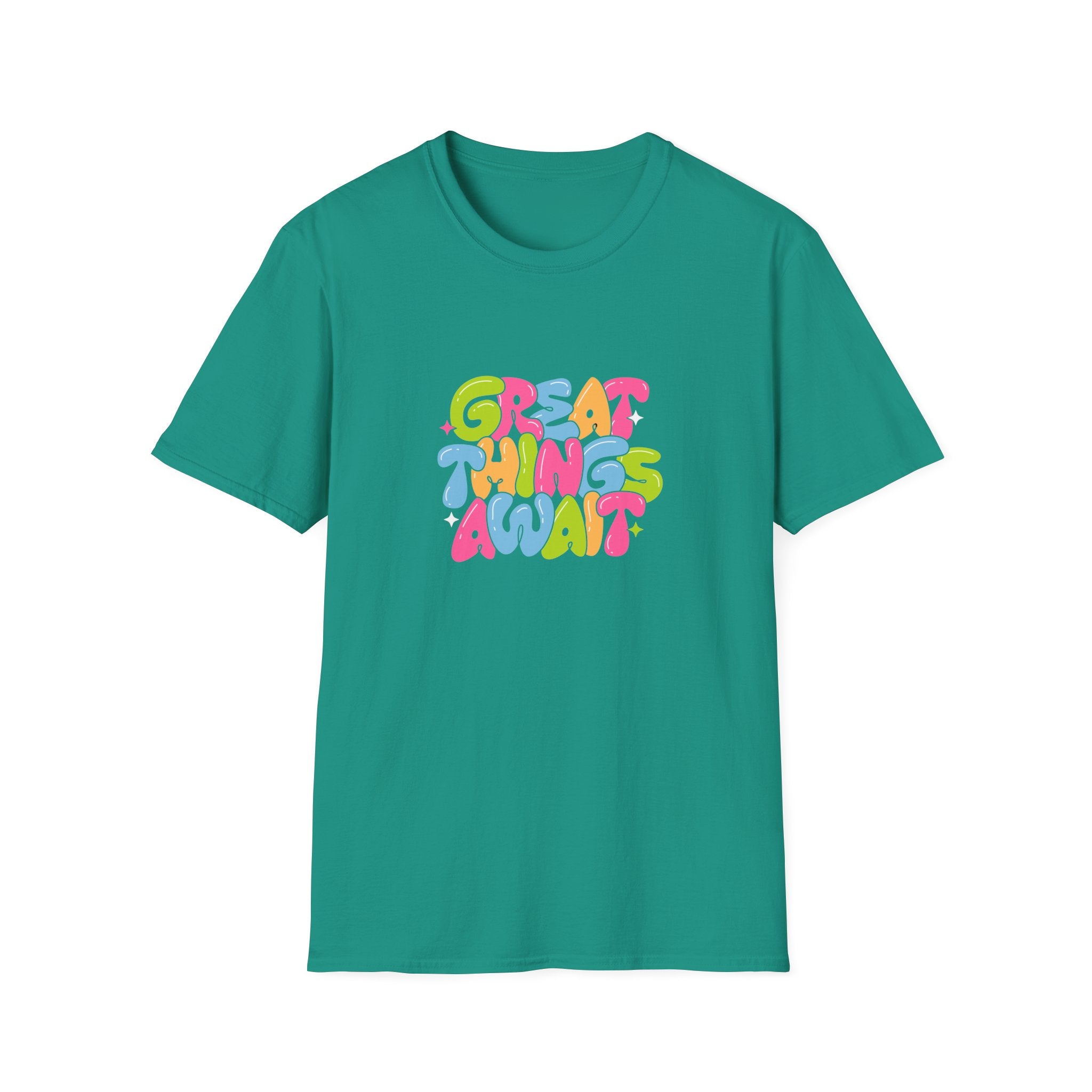 Great Things Await Unisex Softstyle T-Shirt - Vibrant Motivational Tee
