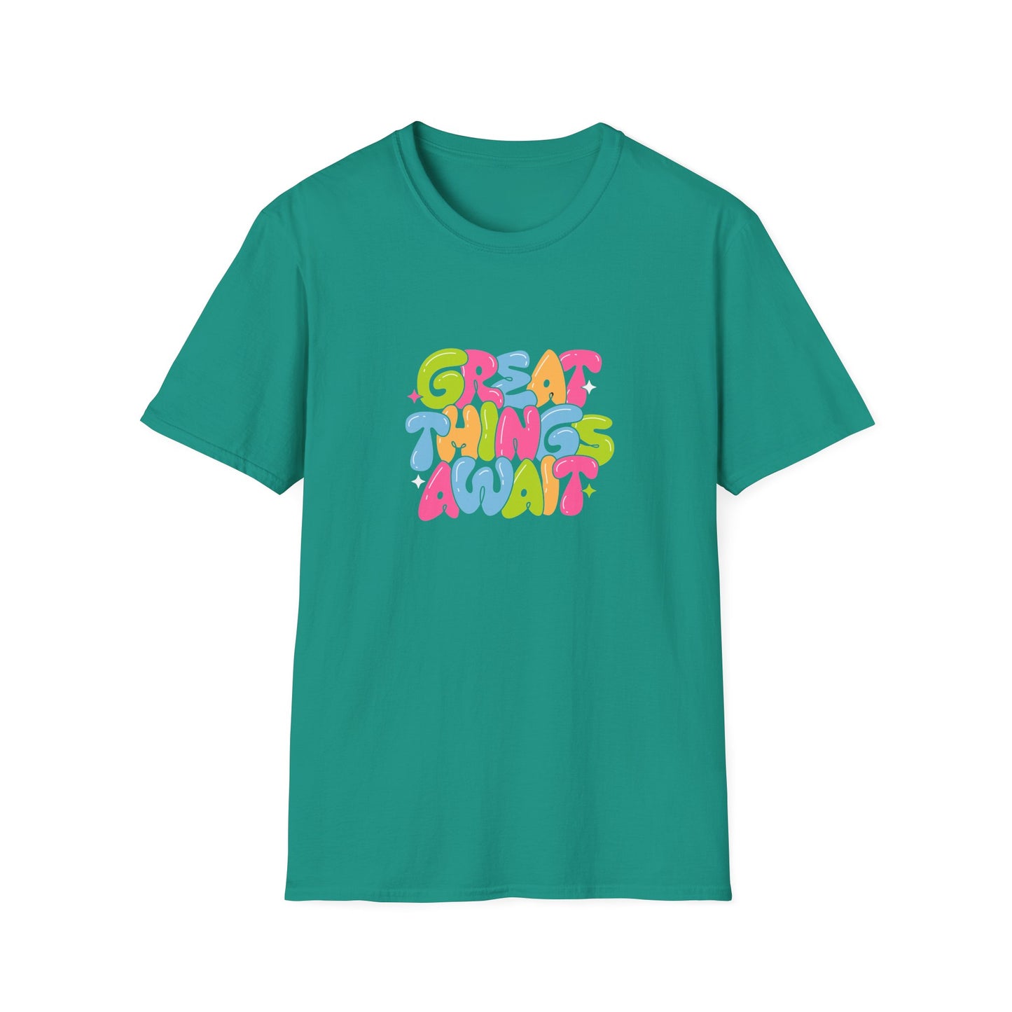 Great Things Await Unisex Softstyle T-Shirt - Vibrant Motivational Tee