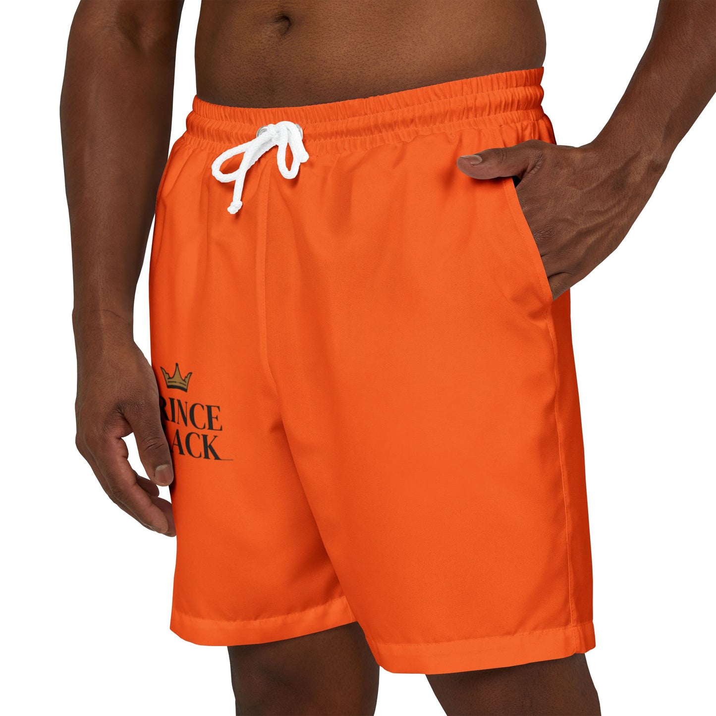 Unisex Swim Shorts - Bold Orange 'Prince Black' Design for Pool Parties & Beach Days