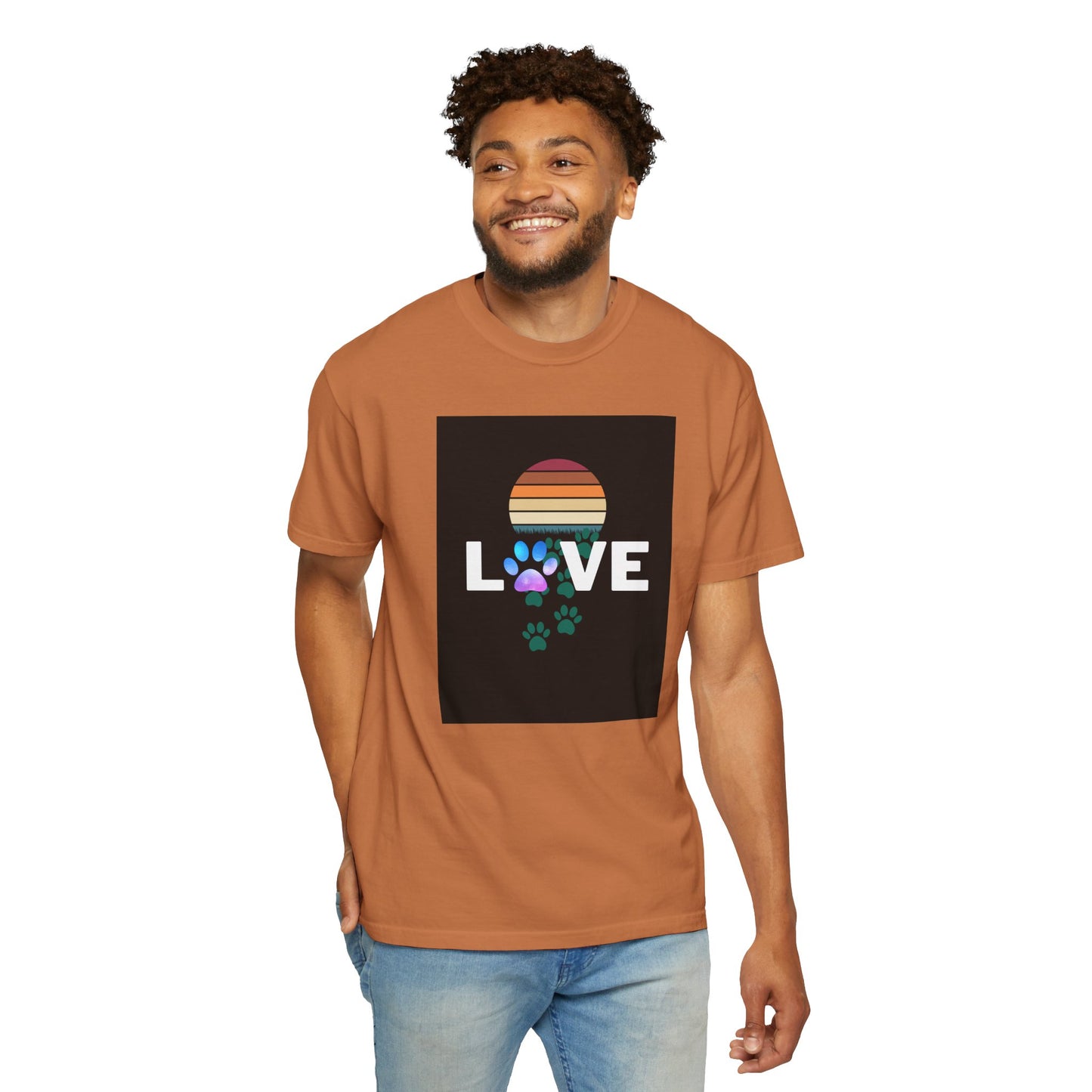 Love Paw Print Unisex T-Shirt - Retro Sunset Design