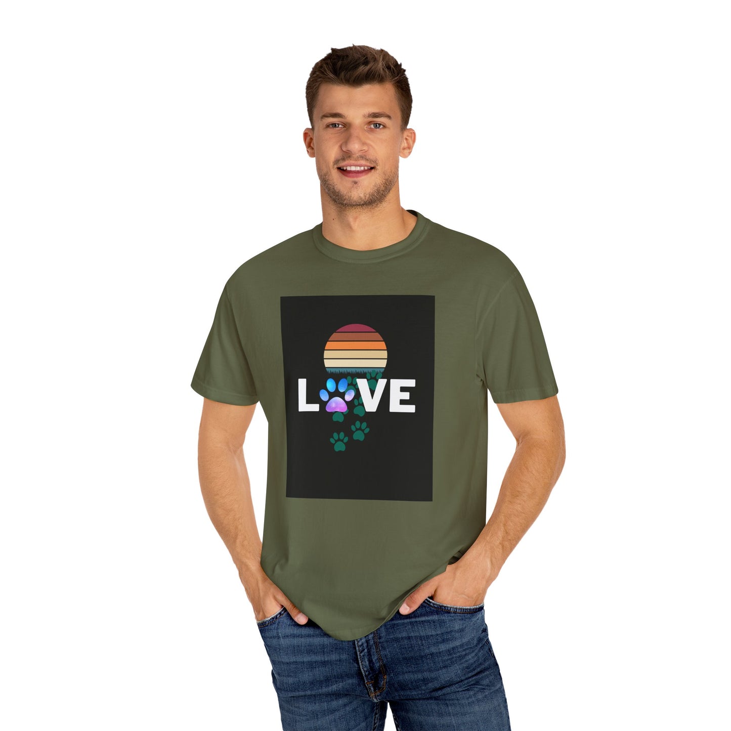 Love Paw Print Unisex T-Shirt - Retro Sunset Design