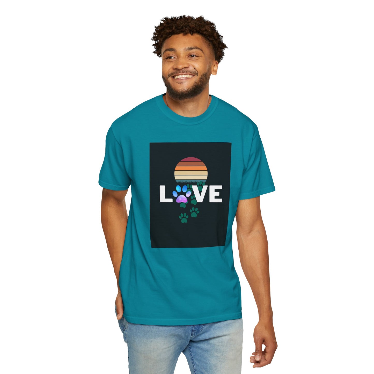 Love Paw Print Unisex T-Shirt - Retro Sunset Design