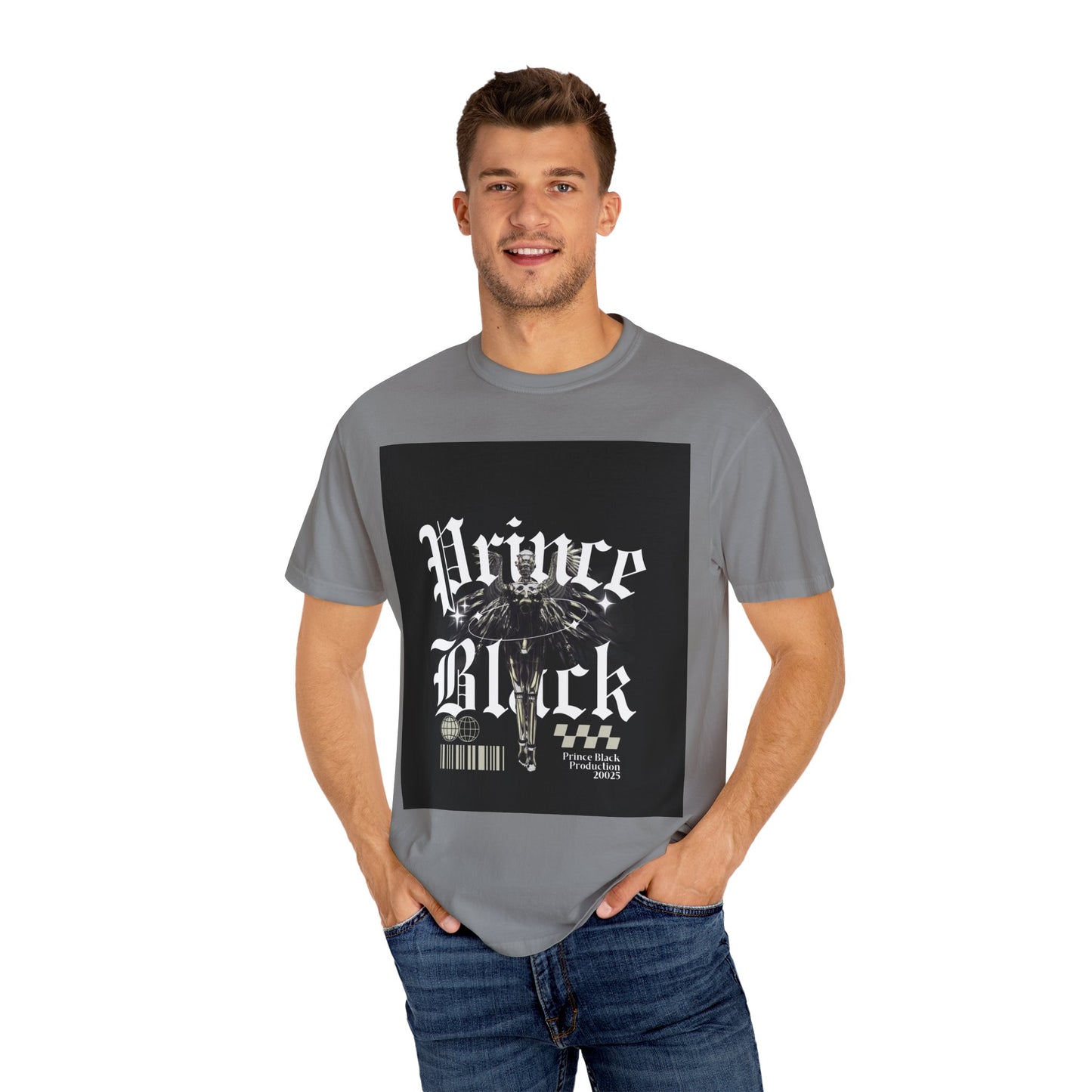 Garment-Dyed T-Shirt - "Prince Black" Graphic Tee - Streetwear Style for Music Lovers