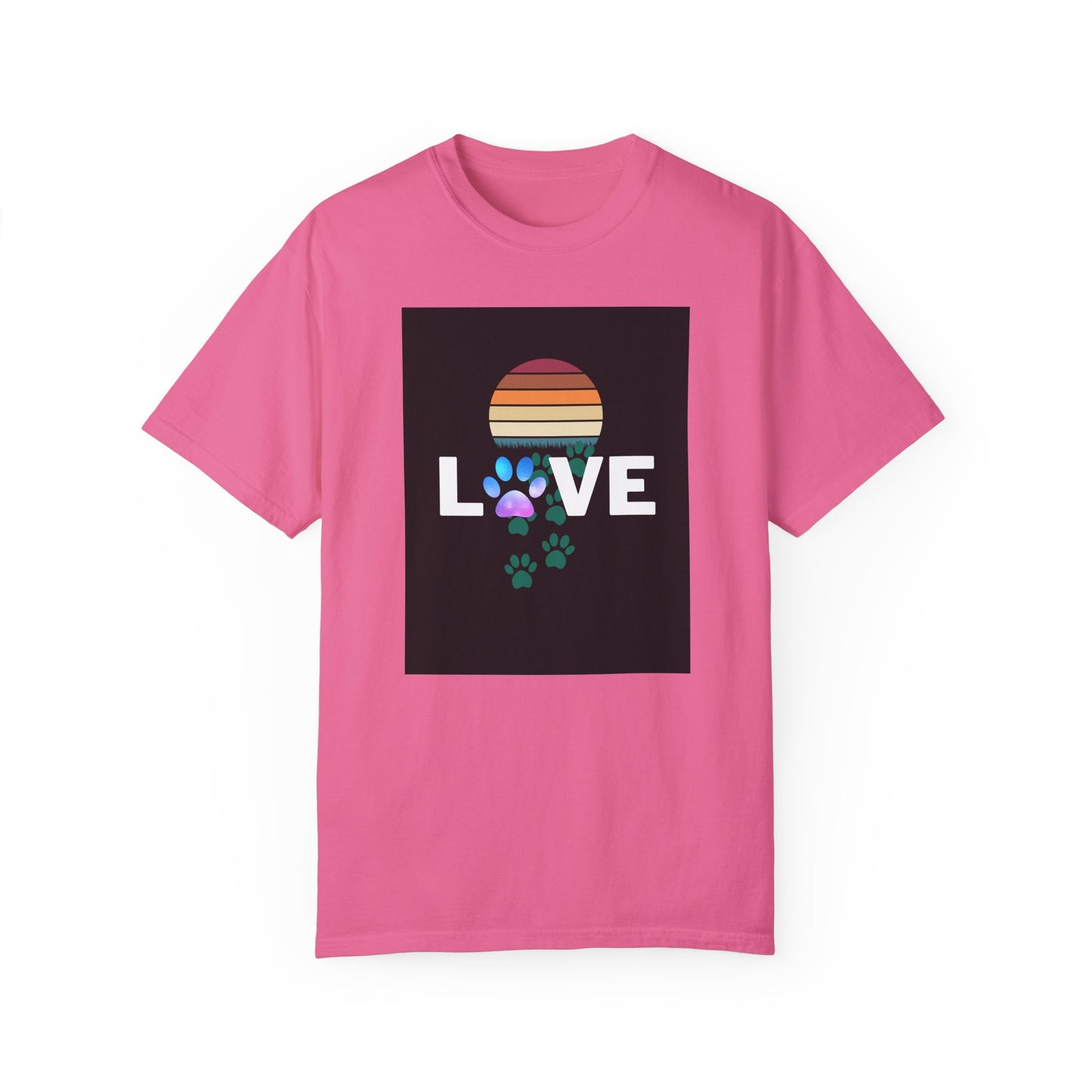 Love Paw Print Unisex T-Shirt - Retro Sunset Design