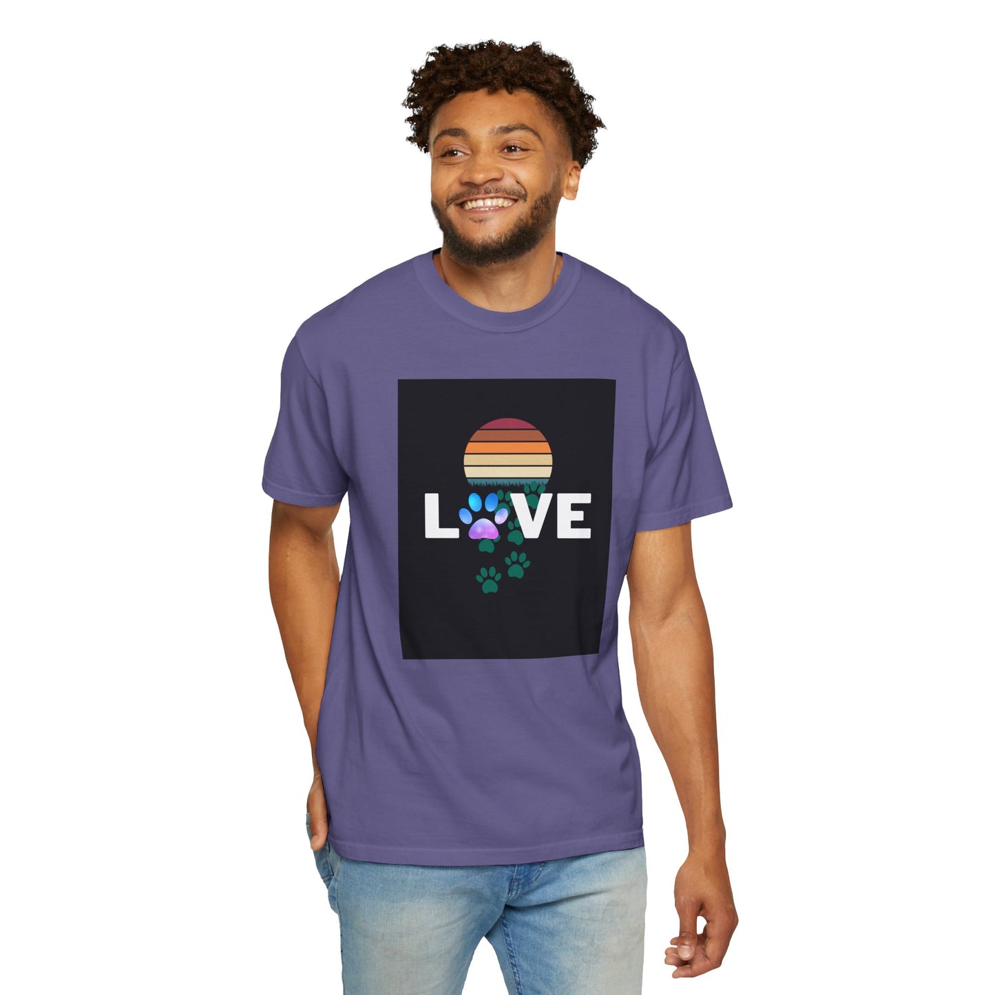 Love Paw Print Unisex T-Shirt - Retro Sunset Design