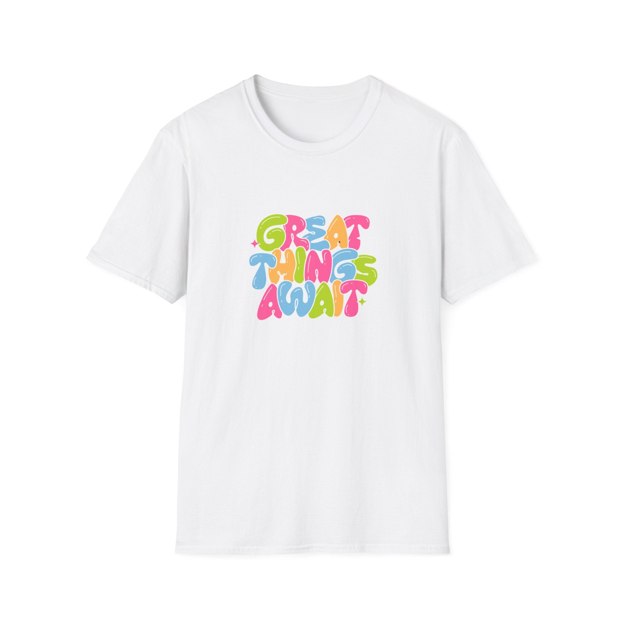 Great Things Await Unisex Softstyle T-Shirt - Vibrant Motivational Tee