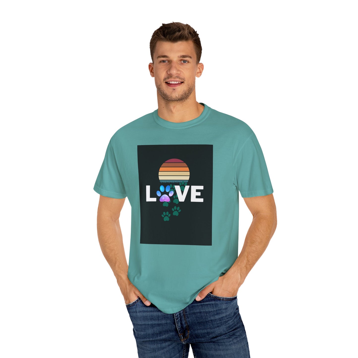 Love Paw Print Unisex T-Shirt - Retro Sunset Design